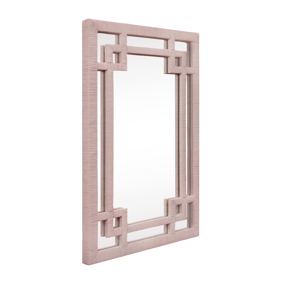 Worlds Away Greek Key Design Mirror In Wrapped Rattan In Painted Antique White