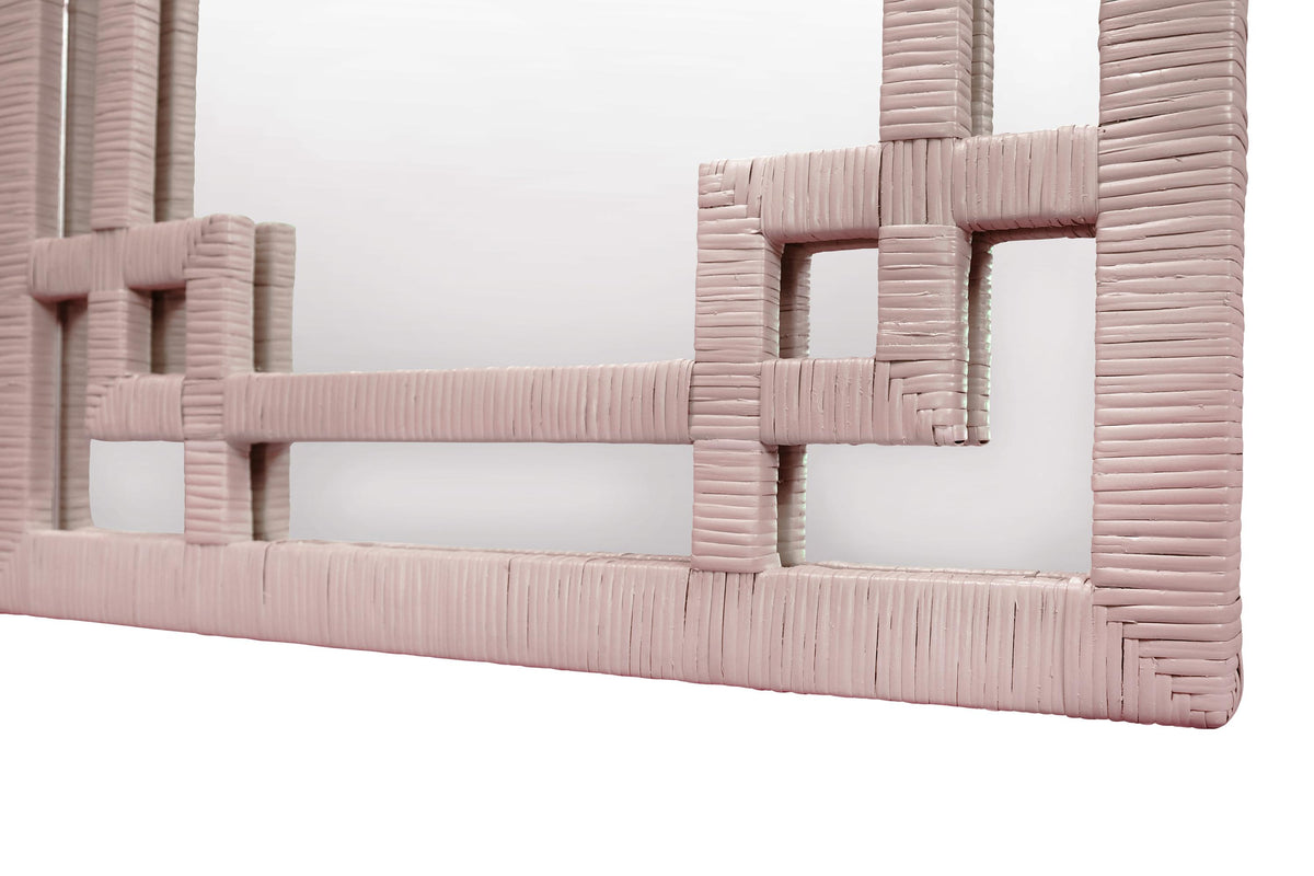 Worlds Away Greek Key Design Mirror In Wrapped Rattan In Painted Antique White