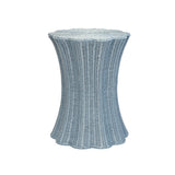 Worlds Away Round Occasional Table With Scalloped Edges In Painted Light Blue Rattan