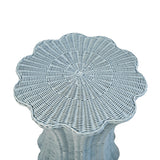 Worlds Away Round Occasional Table With Scalloped Edges In Painted Light Blue Rattan