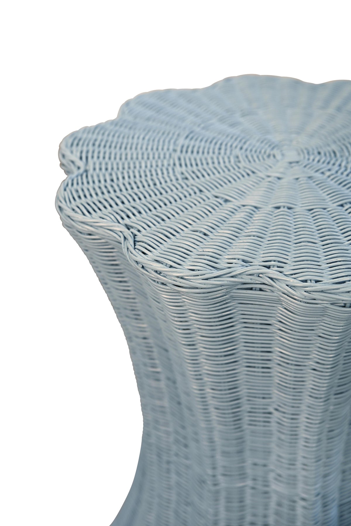 Worlds Away Round Occasional Table With Scalloped Edges In Painted Light Blue Rattan