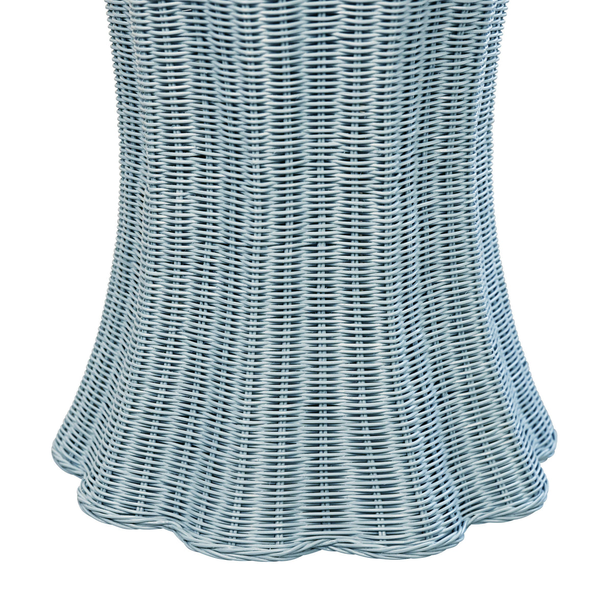 Worlds Away Round Occasional Table With Scalloped Edges In Painted Light Blue Rattan