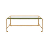 Worlds Away Rectangular Iron Coffee Table With Thick Glass Top In Gold Leaf