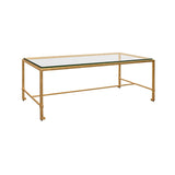 Worlds Away Rectangular Iron Coffee Table With Thick Glass Top In Gold Leaf