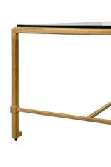 Worlds Away Rectangular Iron Coffee Table With Thick Glass Top In Gold Leaf