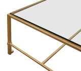 Worlds Away Rectangular Iron Coffee Table With Thick Glass Top In Gold Leaf