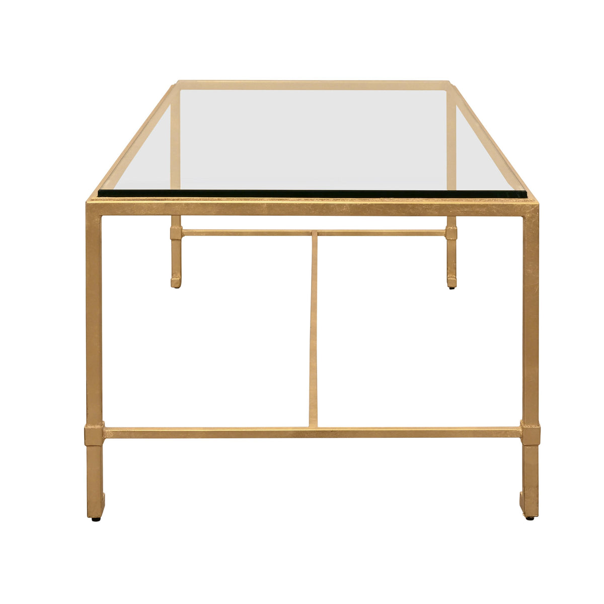 Worlds Away Rectangular Iron Coffee Table With Thick Glass Top In Gold Leaf