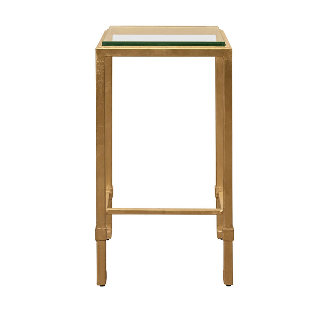 Worlds Away Square Occasional Table With Thick Glass Top In Gold Leaf