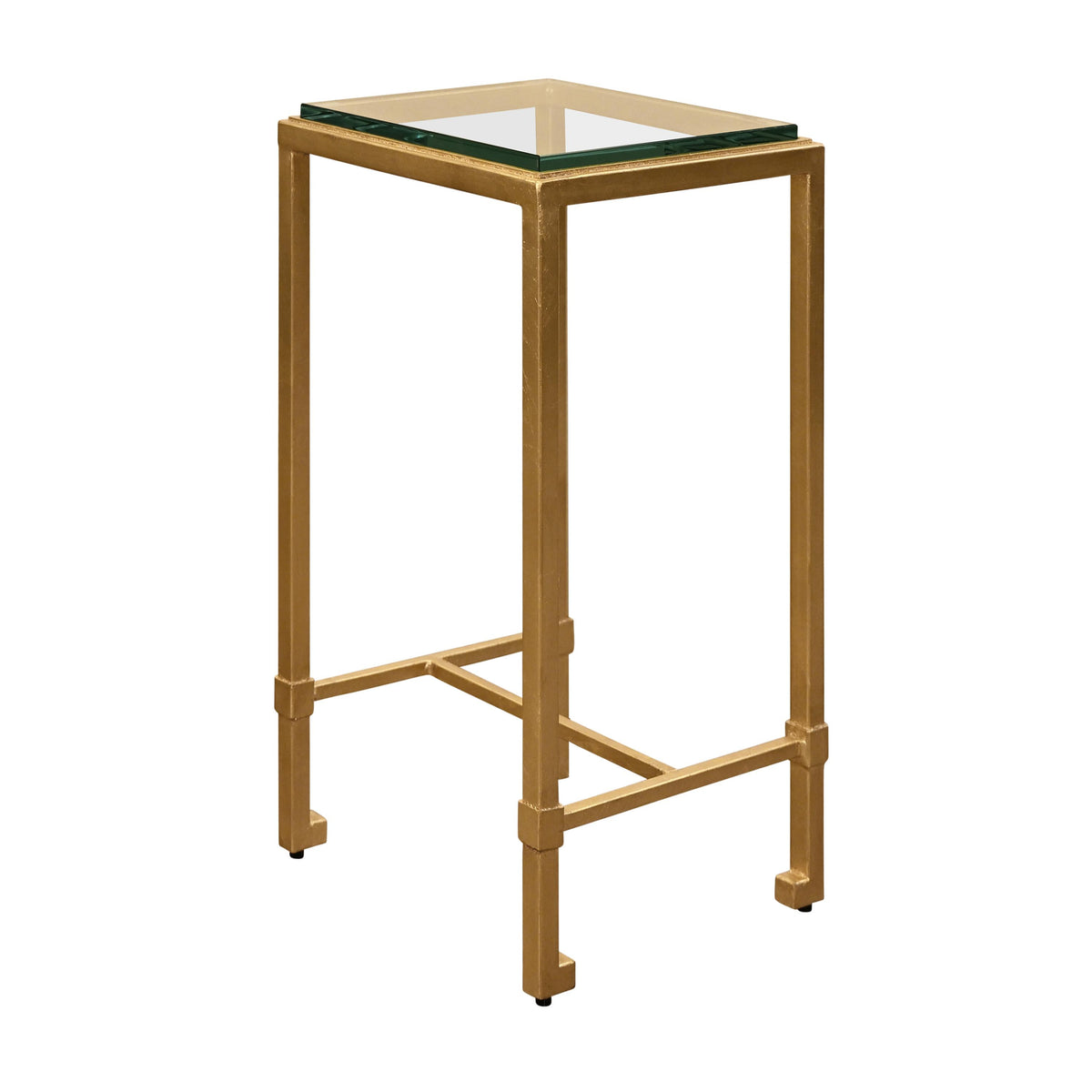 Worlds Away Square Occasional Table With Thick Glass Top In Gold Leaf