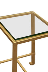 Worlds Away Square Occasional Table With Thick Glass Top In Gold Leaf