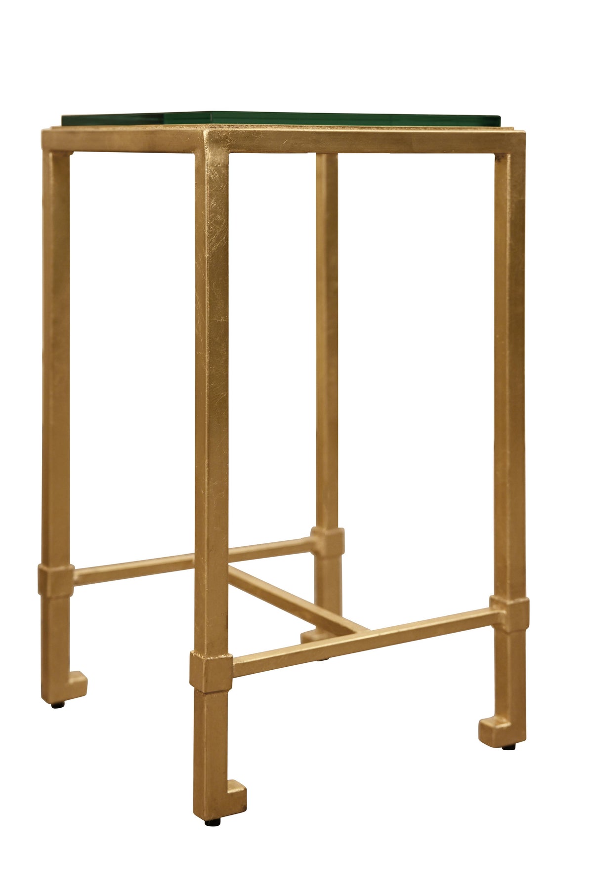 Worlds Away Square Occasional Table With Thick Glass Top In Gold Leaf
