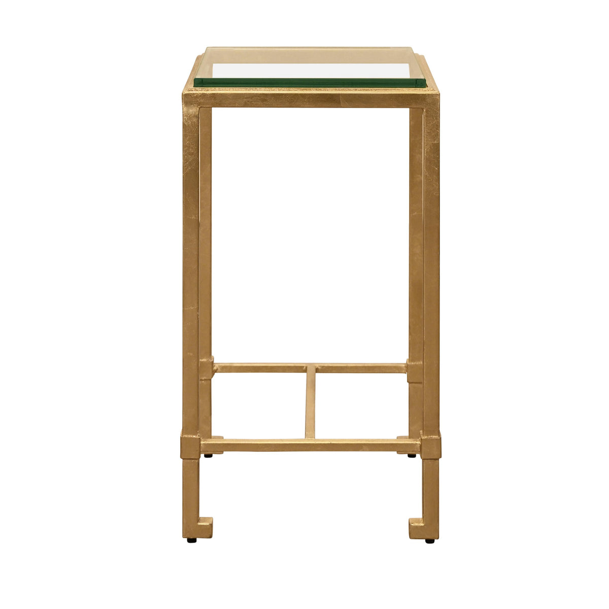Worlds Away Square Occasional Table With Thick Glass Top In Gold Leaf