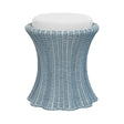 Worlds Away Round Stool With Scalloped Edges And Performance Ivory Linen Cushion In Painted Light Blue Rattan