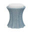 Worlds Away Round Stool With Scalloped Edges And Performance Ivory Linen Cushion In Painted Light Blue Rattan
