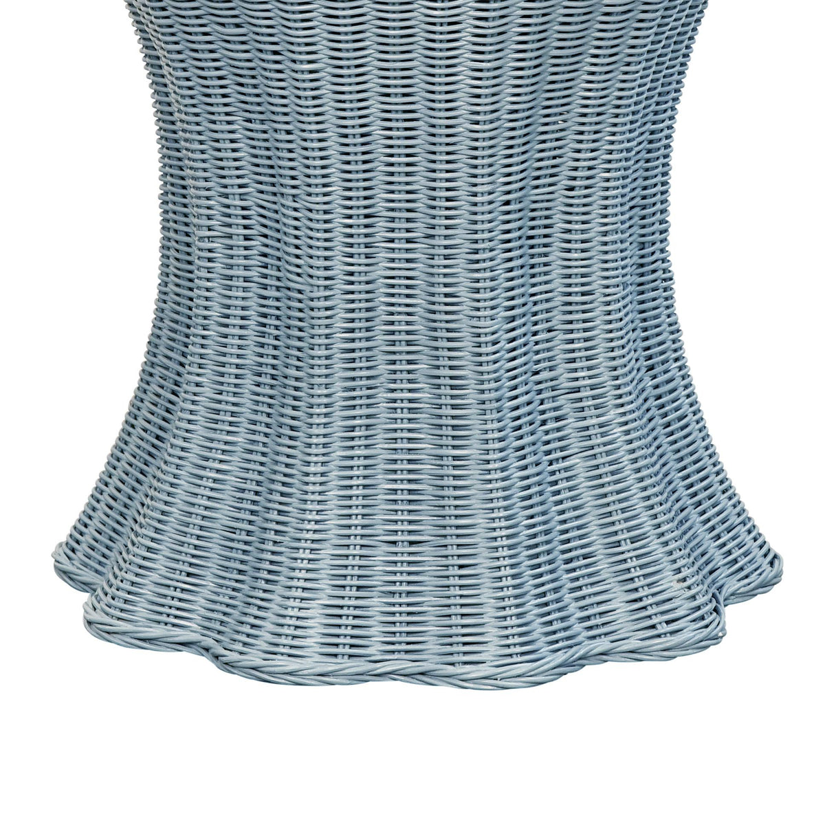 Worlds Away Round Stool With Scalloped Edges And Performance Ivory Linen Cushion In Painted Light Blue Rattan