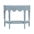 Worlds Away Scalloped Top Demi Lune With Open Shelf In Painted Light Blue Rattan