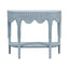 Worlds Away Scalloped Top Demi Lune With Open Shelf In Painted Light Blue Rattan