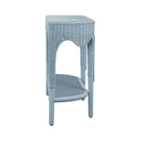 Worlds Away Scalloped Top Demi Lune With Open Shelf In Painted Light Blue Rattan