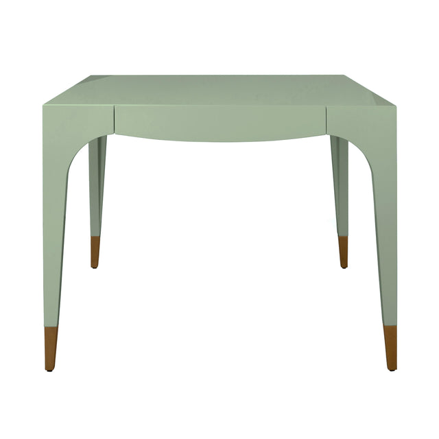 Worlds Away Square Tapered Leg, Two Drawer Game Table With Antique Brass Foot Caps In Green Lacquer