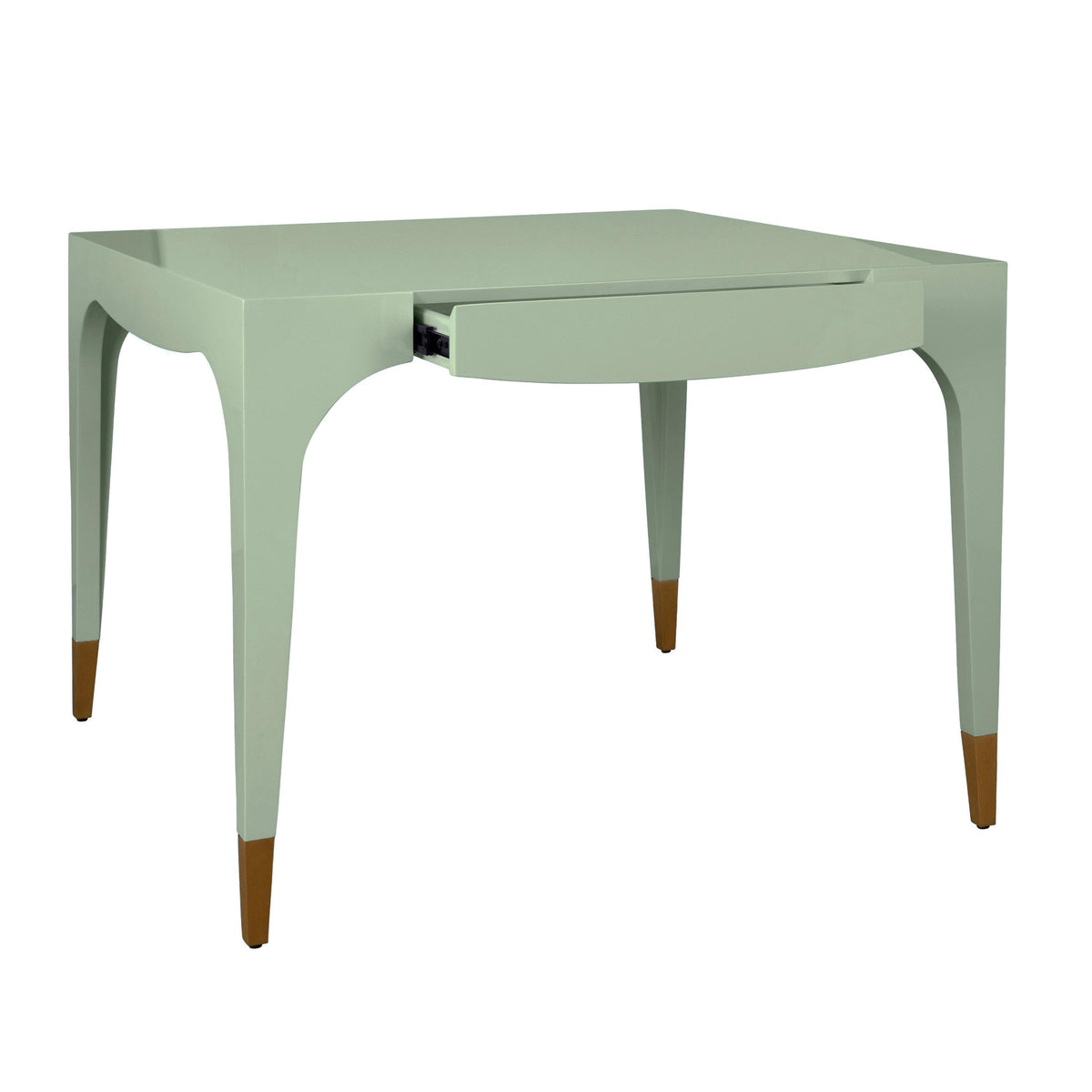 Worlds Away Square Tapered Leg, Two Drawer Game Table With Antique Brass Foot Caps In Green Lacquer