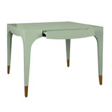 Worlds Away Square Tapered Leg, Two Drawer Game Table With Antique Brass Foot Caps In Green Lacquer