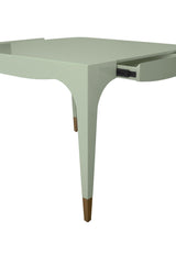 Worlds Away Square Tapered Leg, Two Drawer Game Table With Antique Brass Foot Caps In Green Lacquer