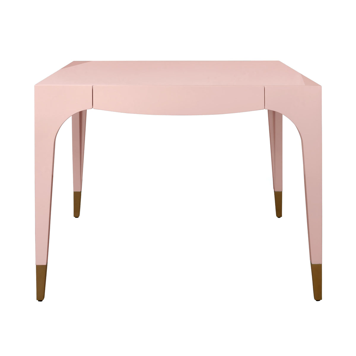 Worlds Away Square Tapered Leg, Two Drawer Game Table With Antique Brass Foot Caps In Pink Lacquer