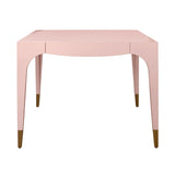 Worlds Away Square Tapered Leg, Two Drawer Game Table With Antique Brass Foot Caps In Pink Lacquer