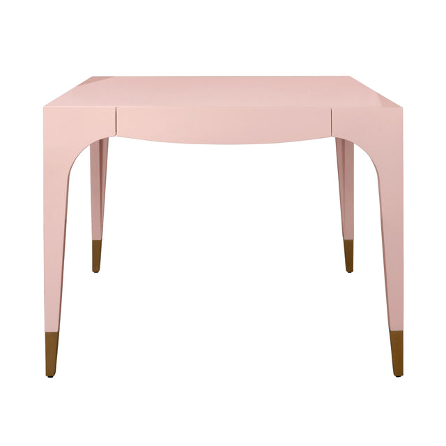 Worlds Away Square Tapered Leg, Two Drawer Game Table With Antique Brass Foot Caps In Pink Lacquer