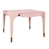 Worlds Away Square Tapered Leg, Two Drawer Game Table With Antique Brass Foot Caps In Pink Lacquer