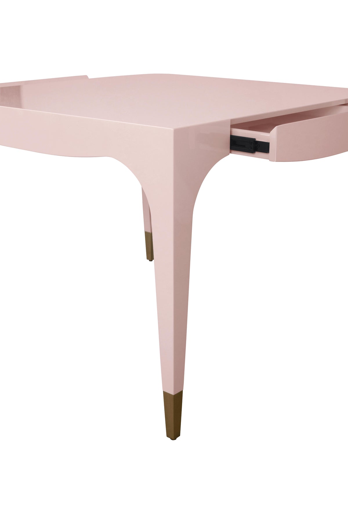 Worlds Away Square Tapered Leg, Two Drawer Game Table With Antique Brass Foot Caps In Pink Lacquer