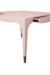 Worlds Away Square Tapered Leg, Two Drawer Game Table With Antique Brass Foot Caps In Pink Lacquer