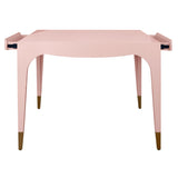 Worlds Away Square Tapered Leg, Two Drawer Game Table With Antique Brass Foot Caps In Pink Lacquer