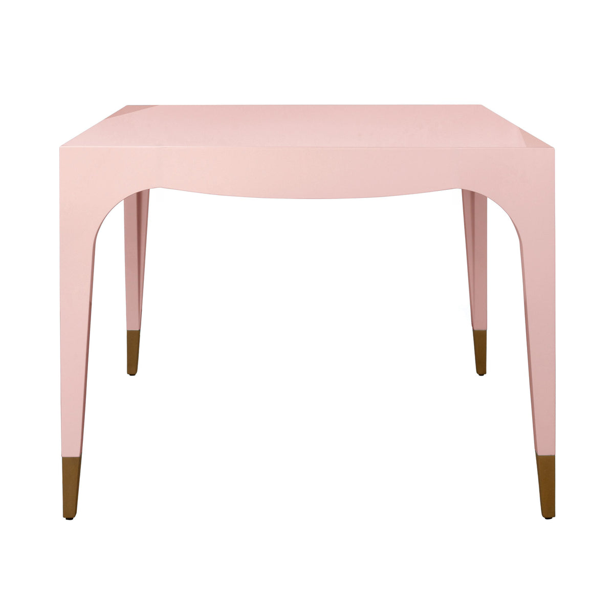 Worlds Away Square Tapered Leg, Two Drawer Game Table With Antique Brass Foot Caps In Pink Lacquer