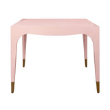 Worlds Away Square Tapered Leg, Two Drawer Game Table With Antique Brass Foot Caps In Pink Lacquer