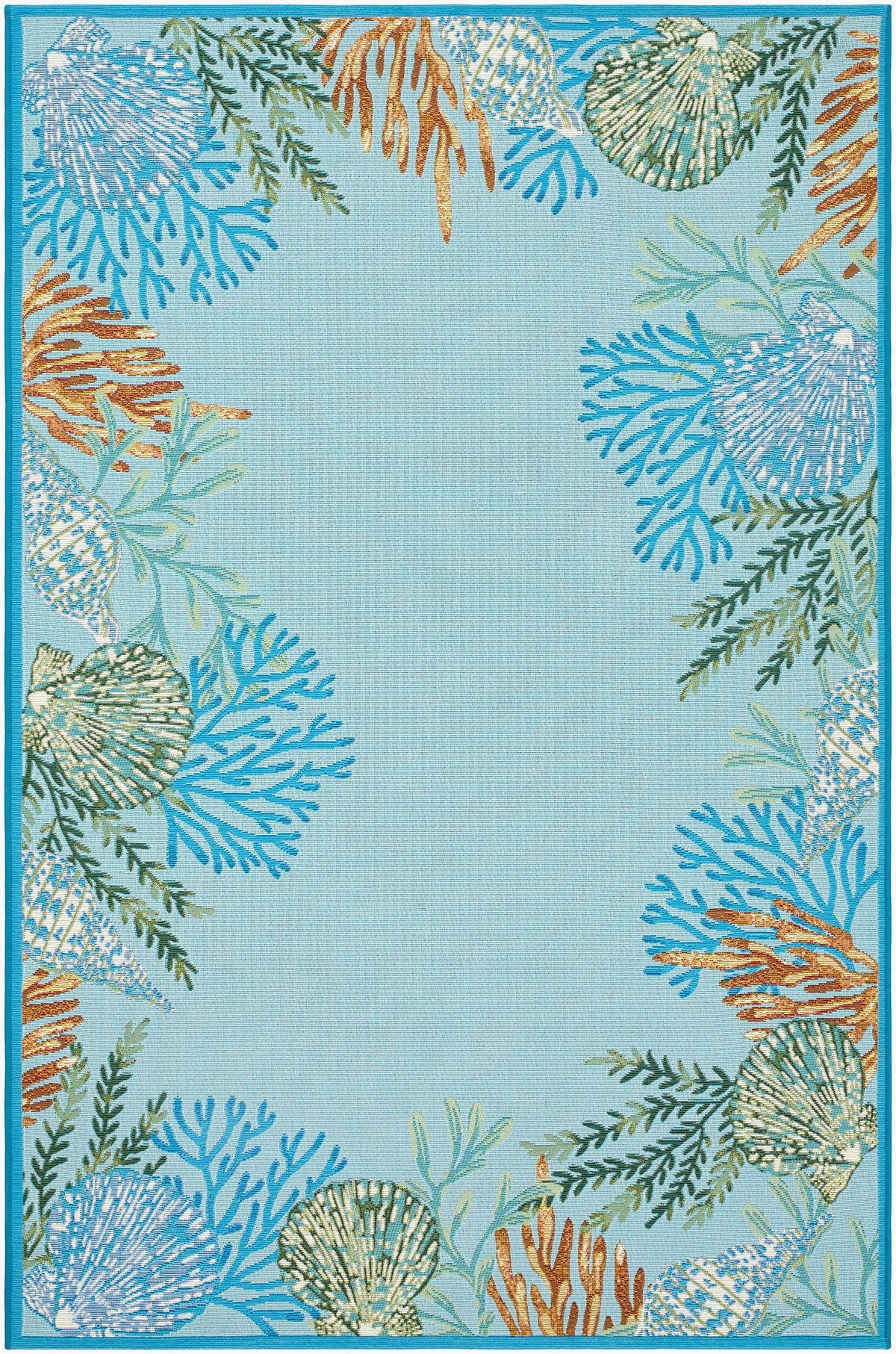 Livabliss Gabana Reef Border Blue 6'7" x 9'4" Machine Woven Rug