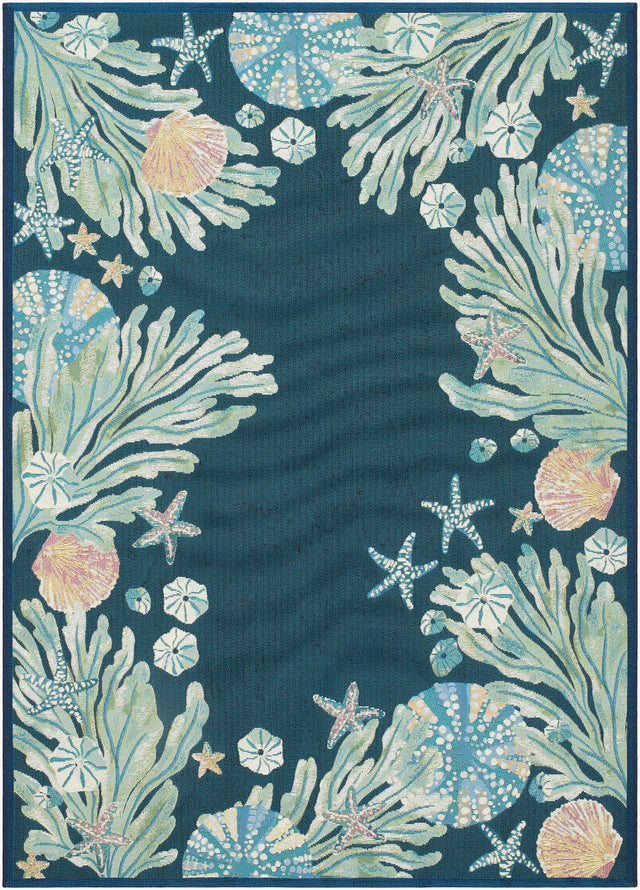 Livabliss Gabana Urchin Border Navy 5'3" x 7'3" Machine Woven Rug