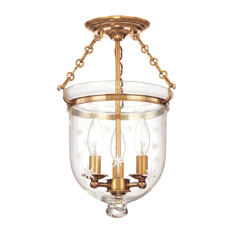 Hudson Valley Lighting Hampton AGED BRASS 10.25W x 15.5H Semi-Flush Mount 251-AGB-C3