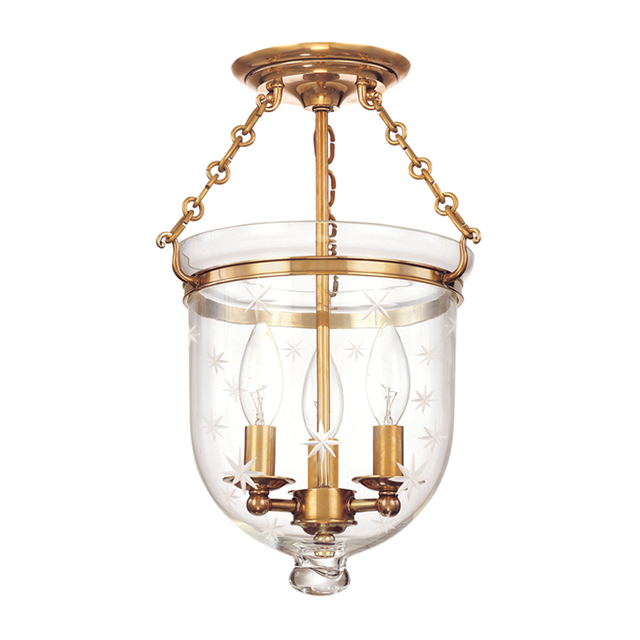 Hudson Valley Lighting Hampton AGED BRASS 10.25W x 15.5H Semi-Flush Mount 251-AGB-C3