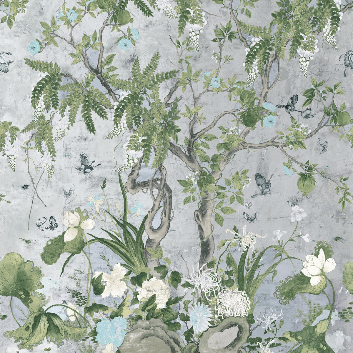 Thibaut Wild Wisteria Mural Metallic Silver