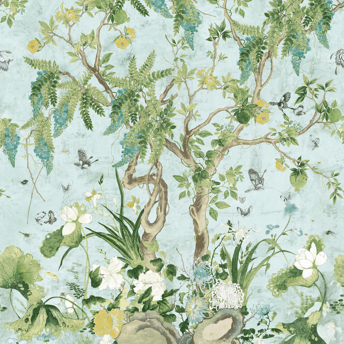 Thibaut Wild Wisteria Mural Spa Blue