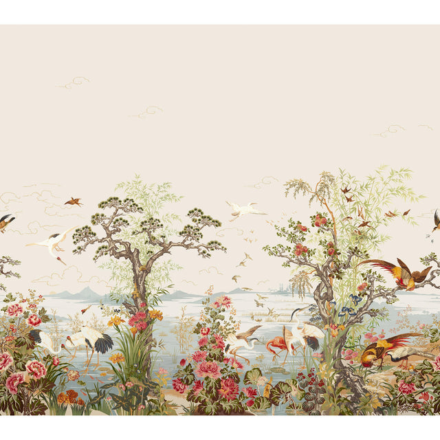 Thibaut Crane Mural Green And Rose