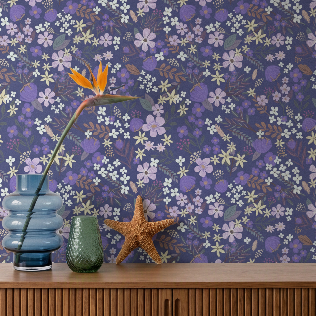 Veer Decor Margarida Floral Purple Peel & Stick Wallpaper