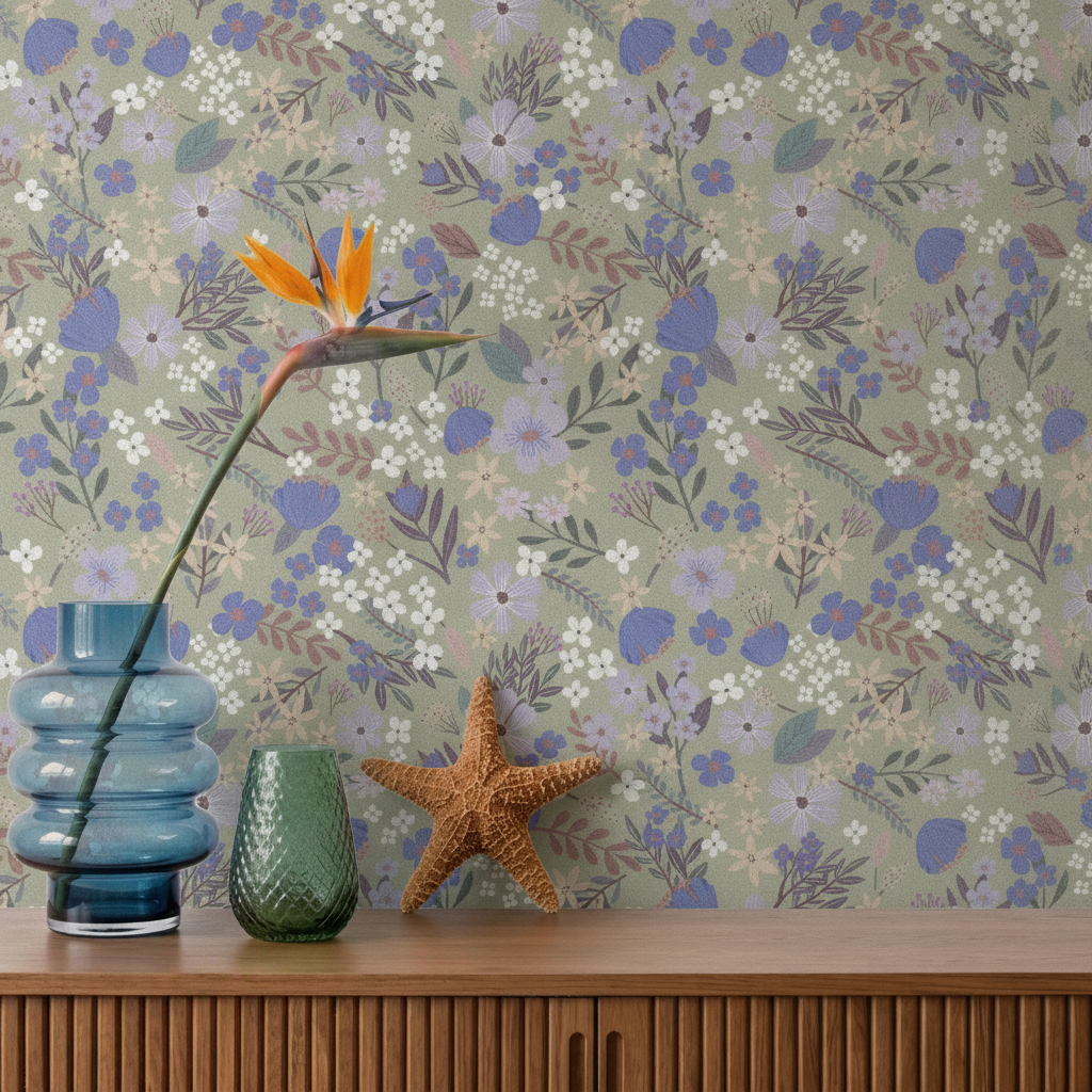 Veer Decor Margarida Floral Sage Peel & Stick Wallpaper