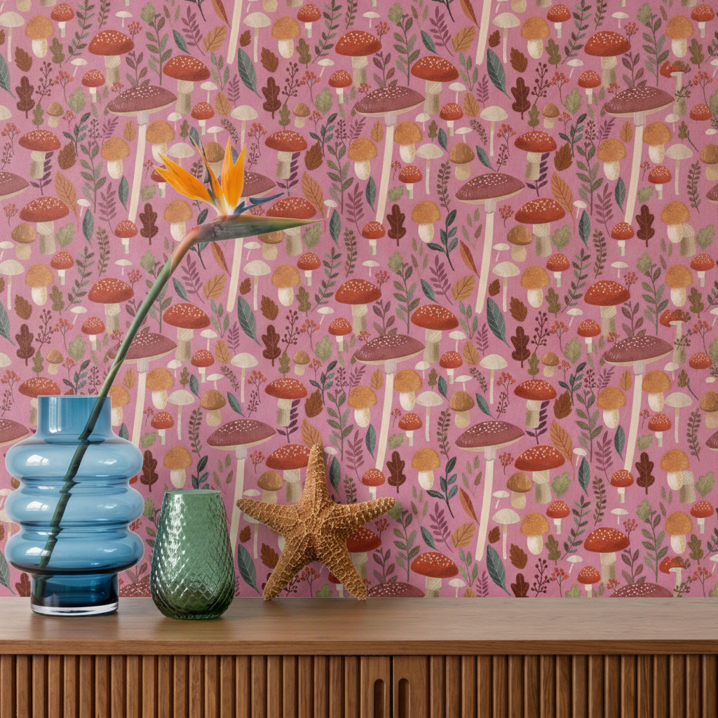 Veer Decor Mushroom Muse Pink Peel & Stick Wallpaper
