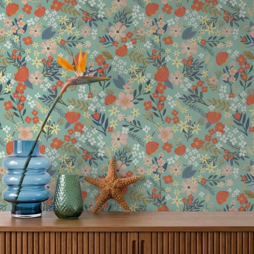 Veer Decor Margarida Floral Green Peel & Stick Wallpaper