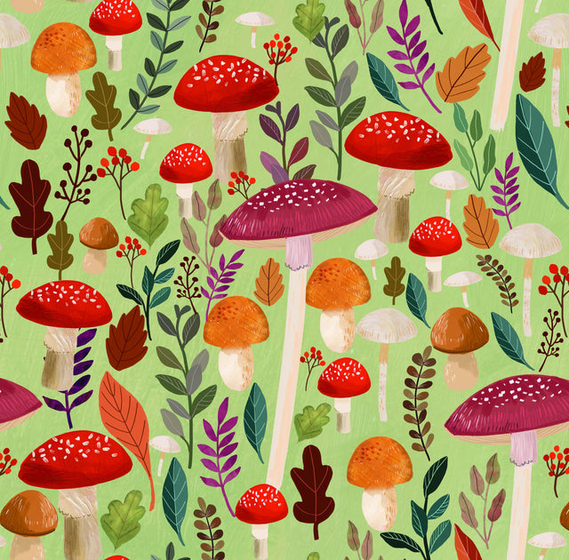 Veer Decor Mushroom Muse Green Peel & Stick Wallpaper