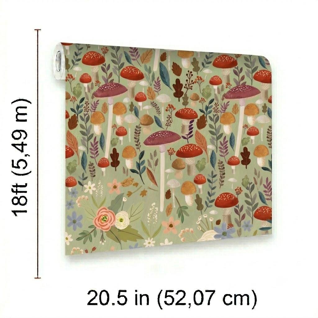 Veer Decor Mushroom Muse Green Peel & Stick Wallpaper