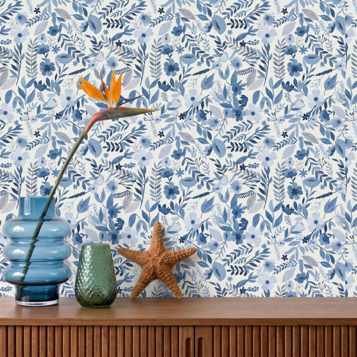 Veer Decor Emilie Floral Blue Peel & Stick Wallpaper