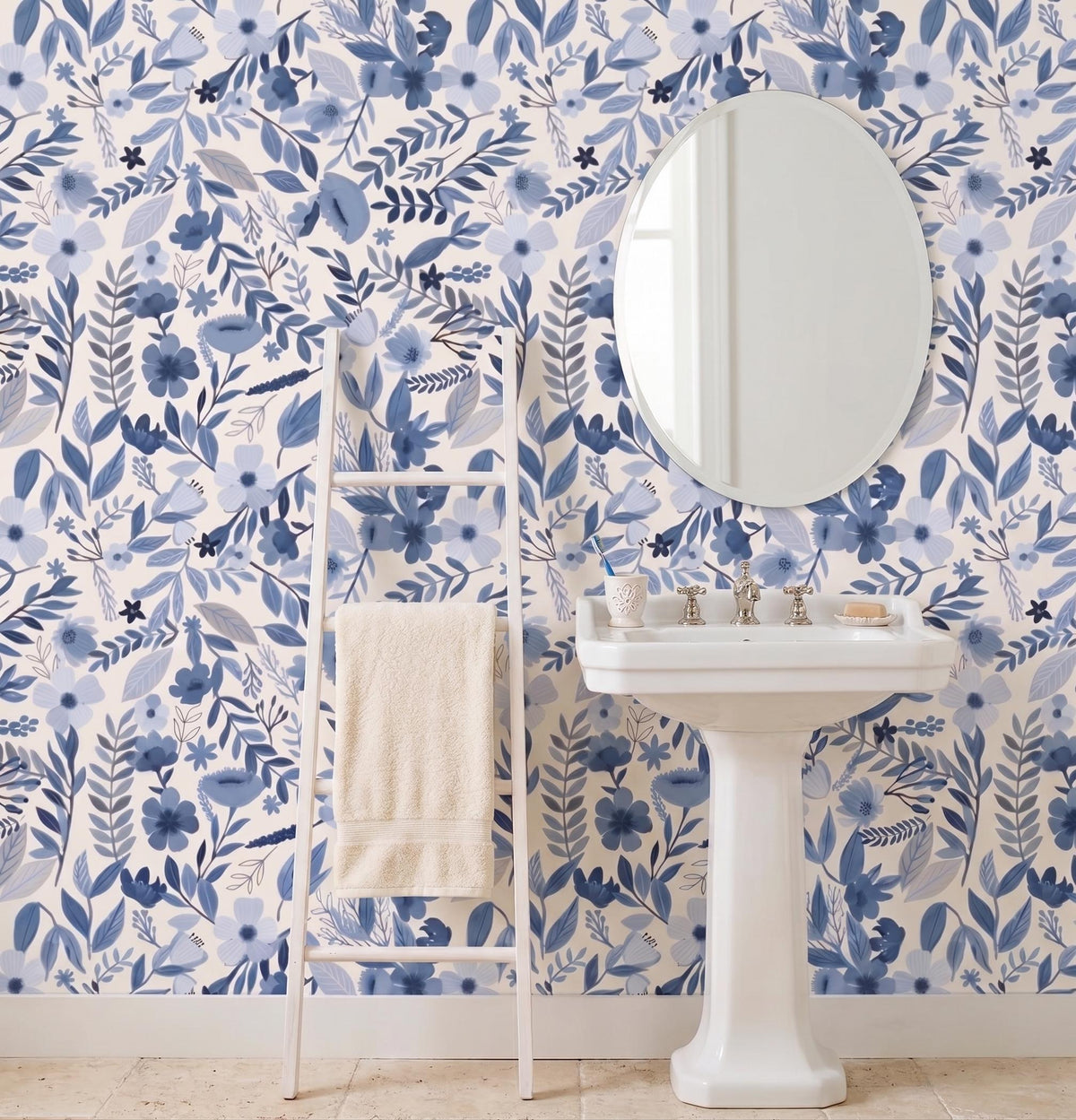 Veer Decor Emilie Floral Blue Peel & Stick Wallpaper